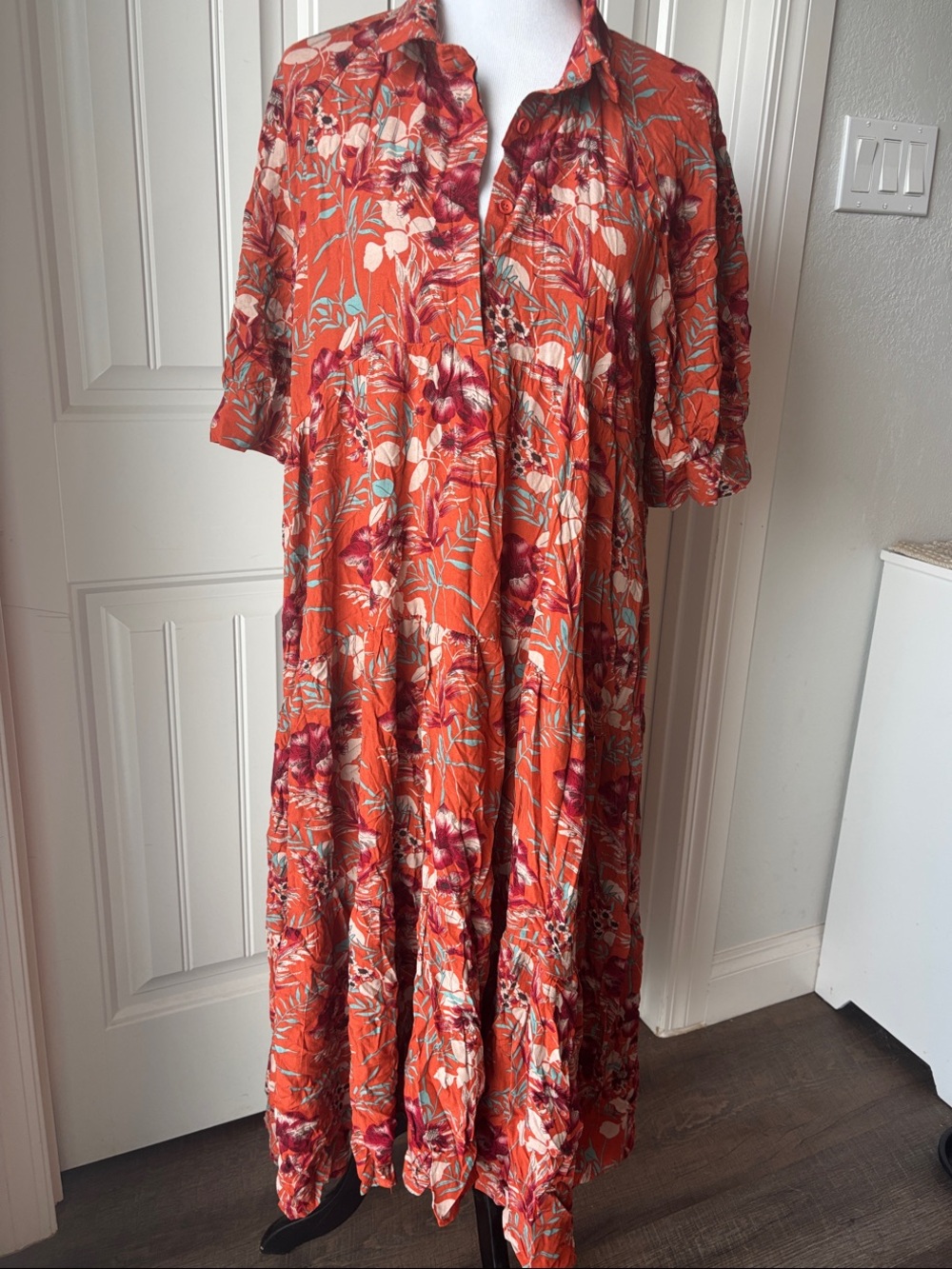 NWT 🩷 NATURAL LIFE Orange Floral Button-Up Dress
